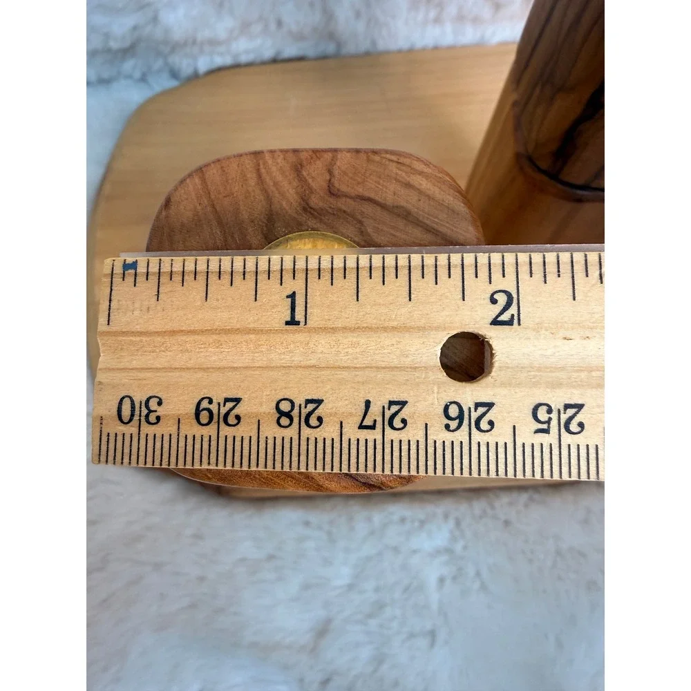 Olive Wood Salt Shaker and Pepper Mill Set Brass Hardware Handcrafted Woodware